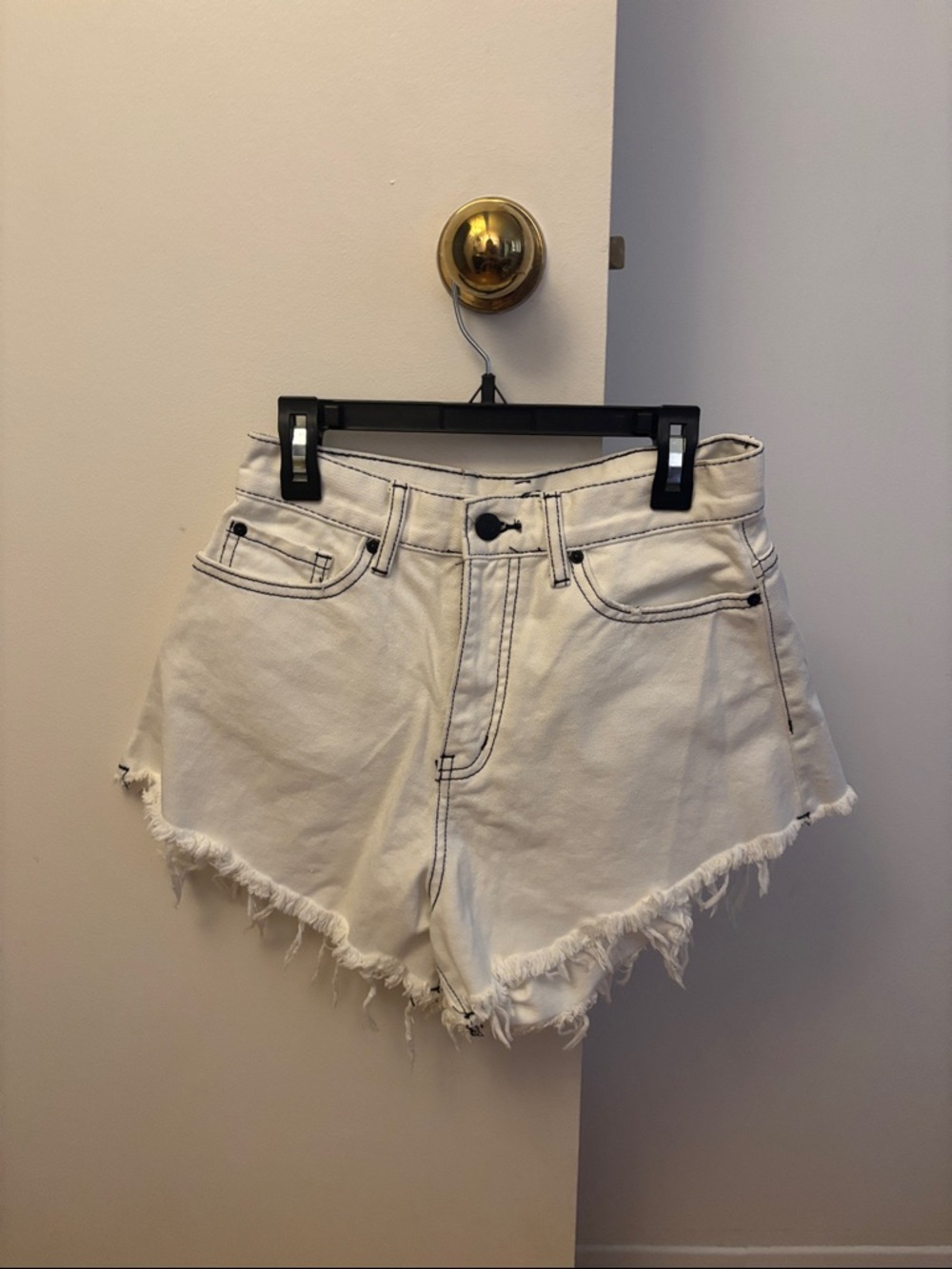 BDG White Frayed Hem Denim Shorts